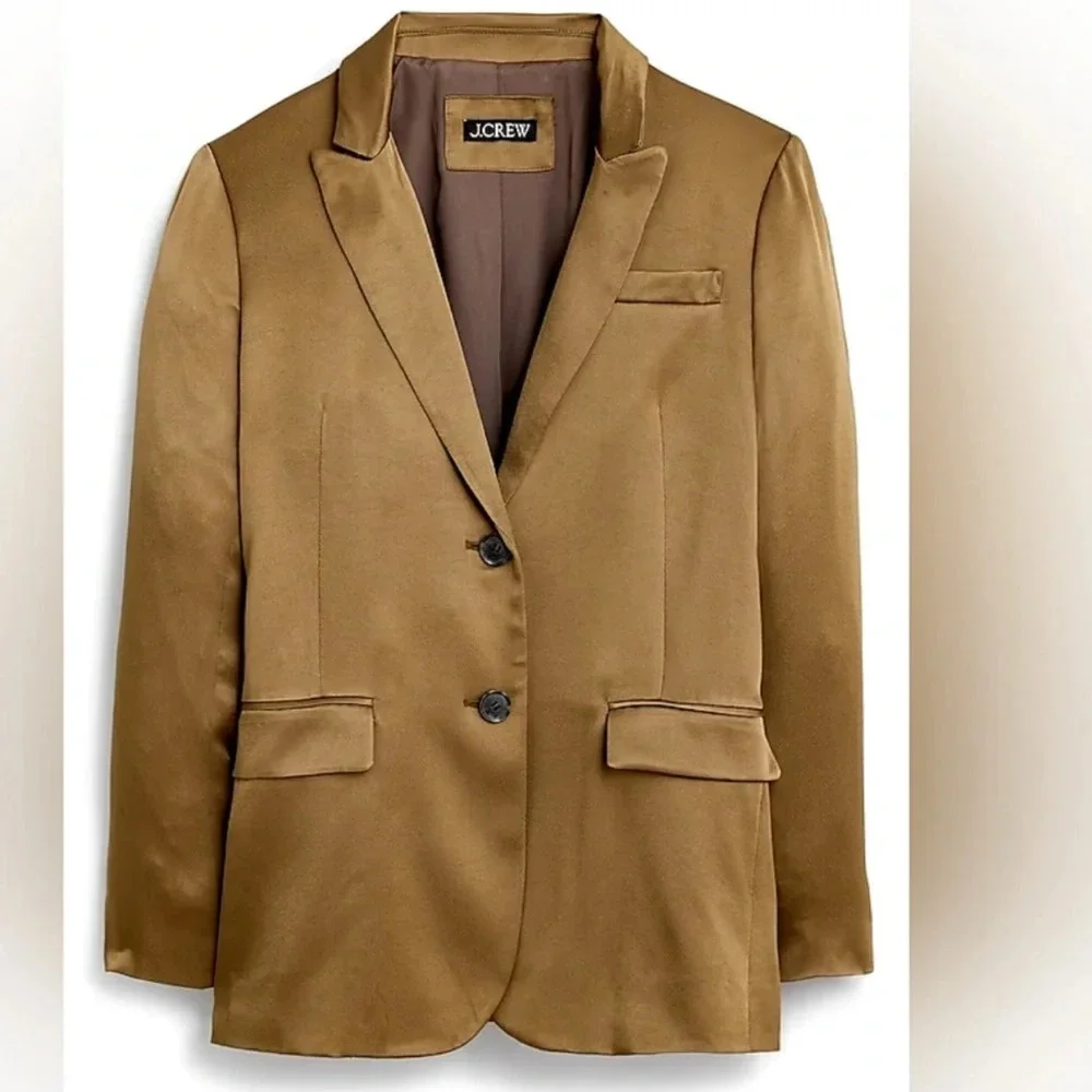 J. Crew Long Parke Blazer In Luster Crepe Earth Brown Women’s 2 NEW